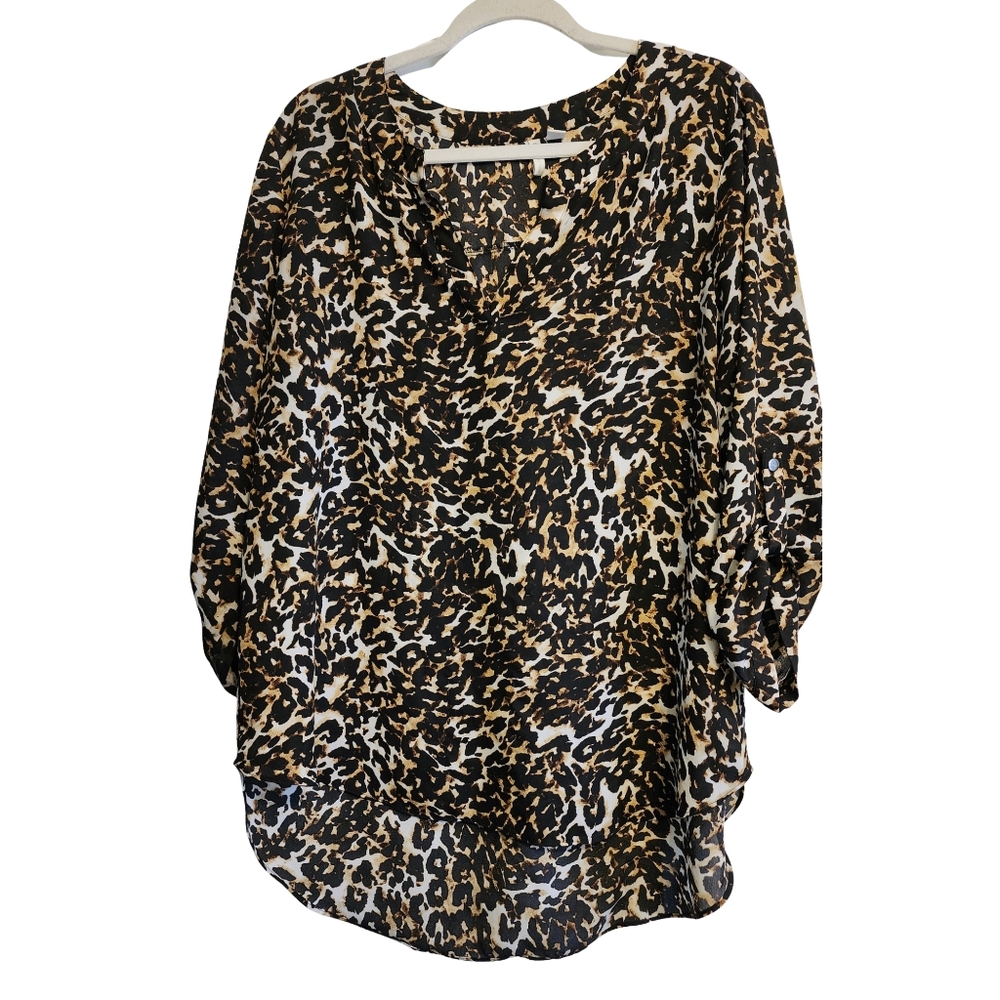 Cato Leopard Print Blouse - Black, Tan, Cream